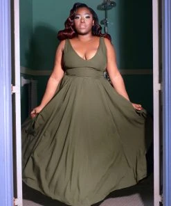 Laura Byrnes Design Tara Maxi Dress In Olive Crepe What's New, Pussycat?