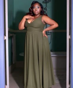 Laura Byrnes Design Tara Maxi Dress In Olive Crepe What's New, Pussycat?