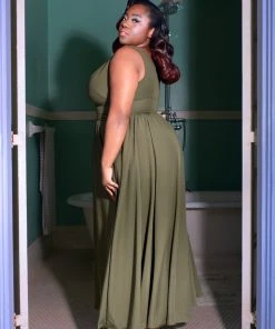 Laura Byrnes Design Tara Maxi Dress In Olive Crepe What's New, Pussycat?