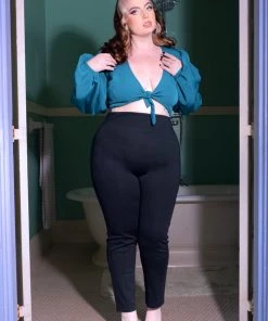 Hayworth Tie Top In Hunter Green Twill | Pinup Couture What's New, Pussycat?