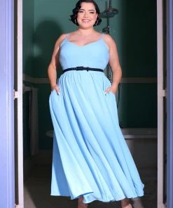 Pinup Couture What's New, Pussycat? Amalie Ballerina Daytime Maxi Gown In Light Blue Crepe | Laura Byrnes