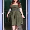 Marie-Thérèse Peasant Dress With Short Sleeves In Olive Poly Crepe | Pinup Couture