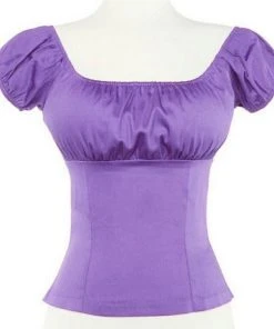 Gathered Peasant Top In Lavender Stretch Cotton Sateen | Pinup Couture What's New, Pussycat?