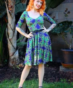 LBHM Kayla Swing Dress In Daddy Cthulhu Stretch Knit | Laura Byrnes & Hope Johnstun