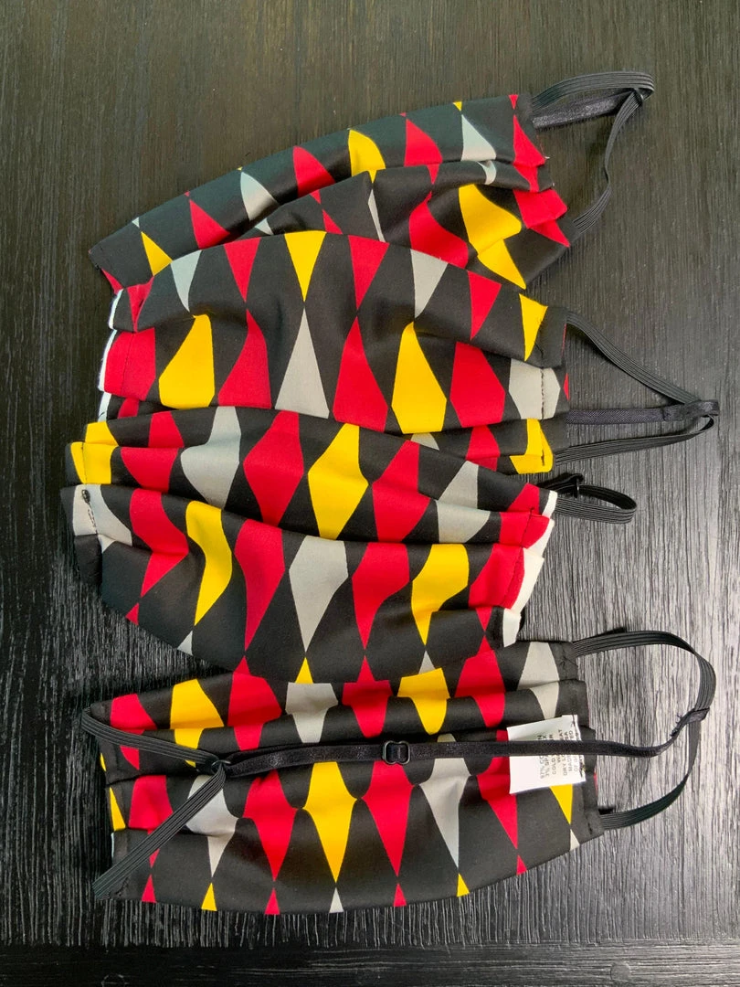 Pinup Girl Clothing What's New, Pussycat? Social Distancing Fabric Masks - Set Of 4pcs - Style #5 - Adult - Red House Harlequin Cotton Sateen 3 Pinup Girl Clothing What's New, Pussycat? Social Distancing Fabric Masks - Set Of 4pcs - Style #5 - Adult - Red House Harlequin Cotton Sateen