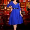 Erin Vintage Style Swing Dress In Bright Blue Bengaline | Pinup Couture What's New, Pussycat? 2 Erin Vintage Style Swing Dress In Bright Blue Bengaline | Pinup Couture What's New, Pussycat?