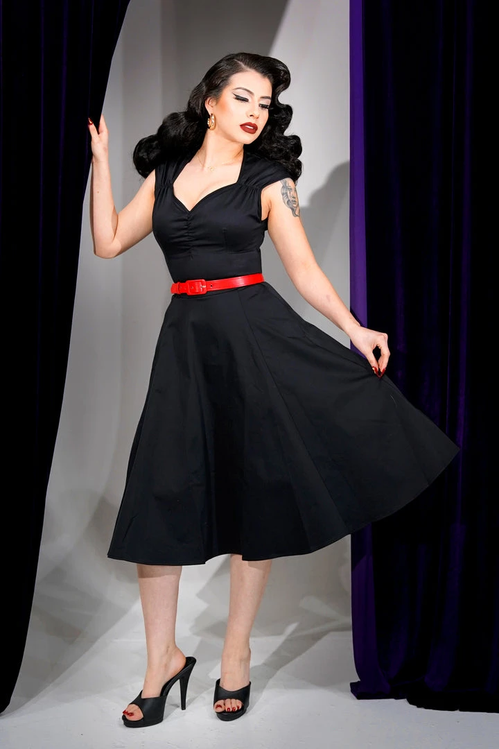 Pinupgirlclothing.com Heidi Vintage A-Line Dress In Solid Black Cotton Sateen | Pinup Couture Shop All In-Stock Items By Size 4 Pinupgirlclothing.com Heidi Vintage A-Line Dress In Solid Black Cotton Sateen | Pinup Couture Shop All In-Stock Items By Size