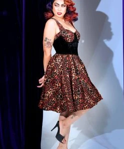 Vera Vintage Swing Dress In Leopard Print Cotton Sateen | Deadly Dames