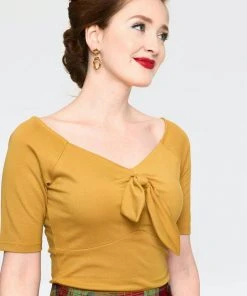 Final Sale - Anika Bow Top In Mustard Stretch Knit | Voodoo Vixen