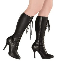 Pleaser Tura Lace Up Knee High Boot In Black Vegan Patent Leather Shop All In-Stock Items By Size