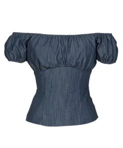 LBHM Shop All In-Stock Items By Size Final Sale - Classic Peasant Top In Blue Denim | Pinup Couture