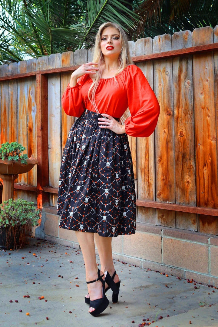 LBHM Bella Gathered Swing Skirt In Halloween Skull Lace Print | Laura Byrnes & Hope Johnstun What's New, Pussycat? 7 LBHM Bella Gathered Swing Skirt In Halloween Skull Lace Print | Laura Byrnes & Hope Johnstun What's New, Pussycat?