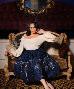 LBHM Bella Skirt In Blue & Silver Deco Spiderweb Border Print | Laura Byrnes & Hope Johnstun