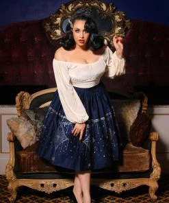 LBHM Bella Skirt In Blue & Silver Deco Spiderweb Border Print | Laura Byrnes & Hope Johnstun What's New, Pussycat?