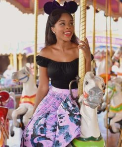 Shop All In-Stock Items By Size Final Sale - Bella Vintage Gathered Swing Skirt In Pink Fairy Tale Castle Print | Pinup Couture