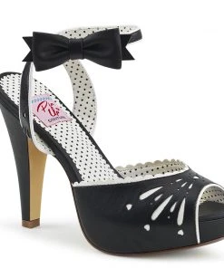 Pleaser Bow Peep Toe Bettie Heel In Black Faux Leather