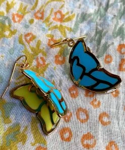 Wall To Wall What's New, Pussycat? Blue And Green Acrylic Butterfly Earrings