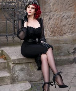 Shop All In-Stock Items By Size Final Sale - Aziza Vintage Inspired Wiggle Dress In Black Ponte De Roma | Pinup Couture