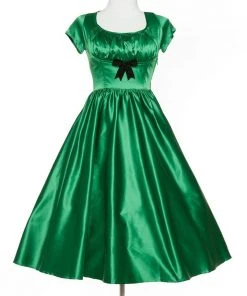Final Sale - Evelyn Vintage Cocktail Dress In Green Bridal Satin | Pinup Couture Shop All In-Stock Items By Size