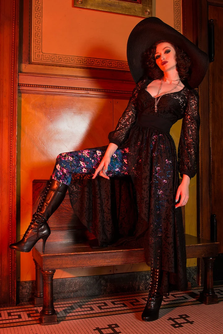 Traci Lords For Couture For Every Body Final Sale - Lola Pant Long Crushed Velvet Leggings In Blue Floral Print By Traci Lords 4 Traci Lords For Couture For Every Body Final Sale - Lola Pant Long Crushed Velvet Leggings In Blue Floral Print By Traci Lords