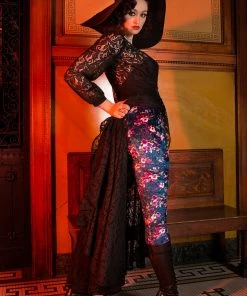 Traci Lords For Couture For Every Body Final Sale - Lola Pant Long Crushed Velvet Leggings In Blue Floral Print By Traci Lords 16 Traci Lords For Couture For Every Body Final Sale - Lola Pant Long Crushed Velvet Leggings In Blue Floral Print By Traci Lords