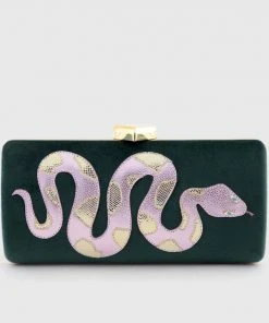 What's New, Pussycat? Anaconda Clutch In Green Velvet | Butrich