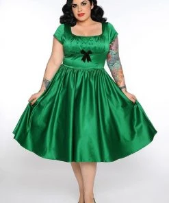 Final Sale - Evelyn Vintage Cocktail Dress In Green Bridal Satin | Pinup Couture Shop All In-Stock Items By Size