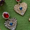 Ole - FashionGo What's New, Pussycat? Evil Eye Ruby & Azure Rhinestone Crystal Pave Heart Earrings