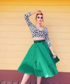 Final Sale - Doris Vintage Swing Skirt With Pockets In Emerald Green | Pinup Couture