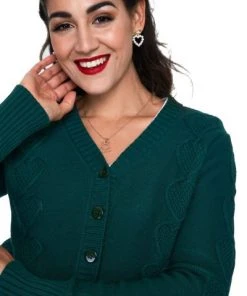 Jazmine Heart Knit Cardigan In Green | Voodoo Vixen