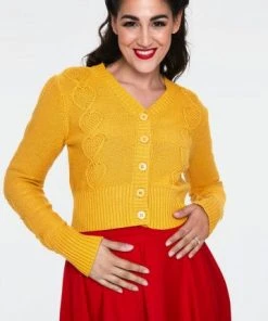 Jazmine Heart Knit Cardigan In Mustard | Voodoo Vixen