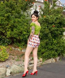 Pinup Couture Final Sale - Laura Byrnes High Waisted Shorts In 1950's Harlequin Print