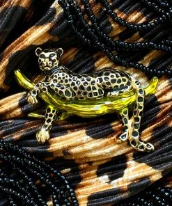 Alibaba Vintage Inspired Black & Gold Leopard Brooch Under $60