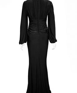 Pinup Girl Clothing Shop All In-Stock Items By Size Gia Art Deco Gown In Black With Bishop Sleeves | Laura Byrnes