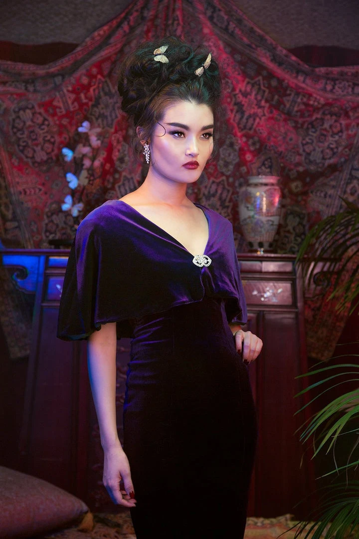 Laura Byrnes Design Shop All In-Stock Items By Size OYS Final Sale - Laura Byrnes California Gilda Cape In Purple Velvet 3 Laura Byrnes Design Shop All In-Stock Items By Size OYS Final Sale - Laura Byrnes California Gilda Cape In Purple Velvet