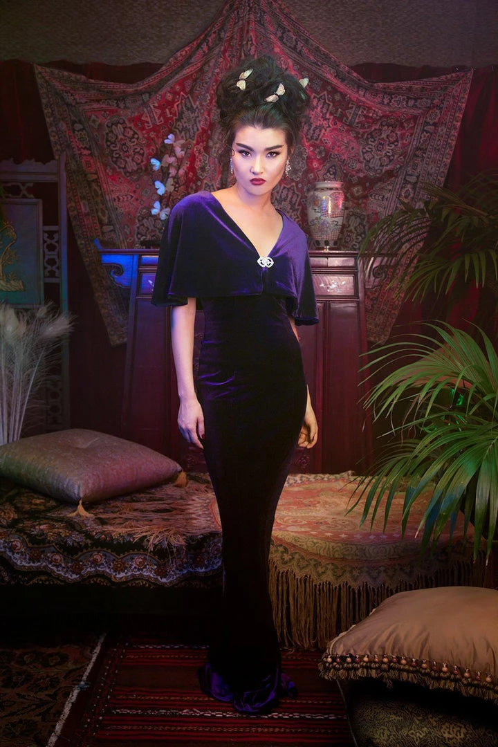 Laura Byrnes Design Shop All In-Stock Items By Size OYS Final Sale - Laura Byrnes California Gilda Cape In Purple Velvet 4 Laura Byrnes Design Shop All In-Stock Items By Size OYS Final Sale - Laura Byrnes California Gilda Cape In Purple Velvet