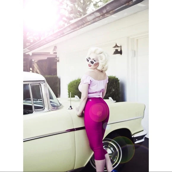 Traci Lords For Couture For Every Body Final Sale - Allison Bad Girl Vintage High Waist Capri Pants In Hot Pink Bengaline | Traci Lords 4 Traci Lords For Couture For Every Body Final Sale - Allison Bad Girl Vintage High Waist Capri Pants In Hot Pink Bengaline | Traci Lords