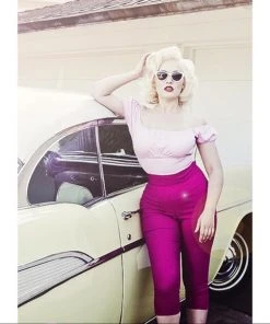 Traci Lords For Couture For Every Body Shop All In-Stock Items By Size Final Sale - Allison Bad Girl Vintage High Waist Capri Pants In Hot Pink Bengaline | Traci Lords