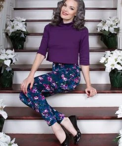 Traci Lords For Couture For Every Body Final Sale - Lola Pant Long Crushed Velvet Leggings In Blue Floral Print By Traci Lords 21 Traci Lords For Couture For Every Body Final Sale - Lola Pant Long Crushed Velvet Leggings In Blue Floral Print By Traci Lords
