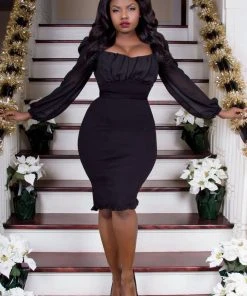 Shop All In-Stock Items By Size Final Sale - Aziza Vintage Inspired Wiggle Dress In Black Ponte De Roma | Pinup Couture