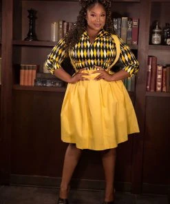 Shop All In-Stock Items By Size OYS Final Sale - Magically Made For Couture For Every Body Joanne Jumper Skirt With Removable Straps In Yellow Cotton Sateen