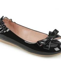 Pleaser What's New, Pussycat? Soda Shop Flats In Black Vegan Patent Leather