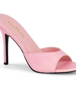Pleaser The Hot Girl Peep Toe Mule In Pink Faux Leather What's New, Pussycat?