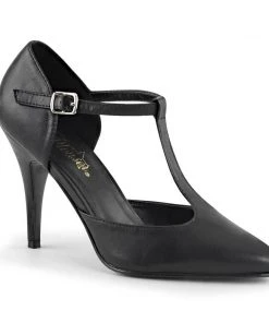 Pleaser Vanity T-Strap D'Orsay Pump In Black Vegan Leather What's New, Pussycat?
