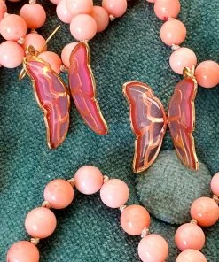 Wall To Wall Pink Acrylic Butterfly Earrings