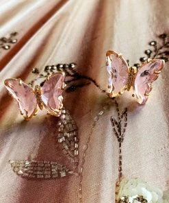Wall To Wall What's New, Pussycat? Pink Crystal Butterfly Stud Earrings