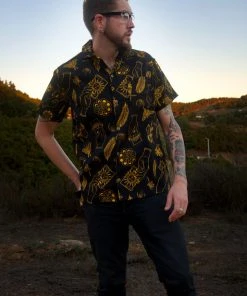 LBHM What's New, Pussycat? Unisex Button Down Shirt In Stregheria Sateen | Laura Byrnes & Hope Johnstun