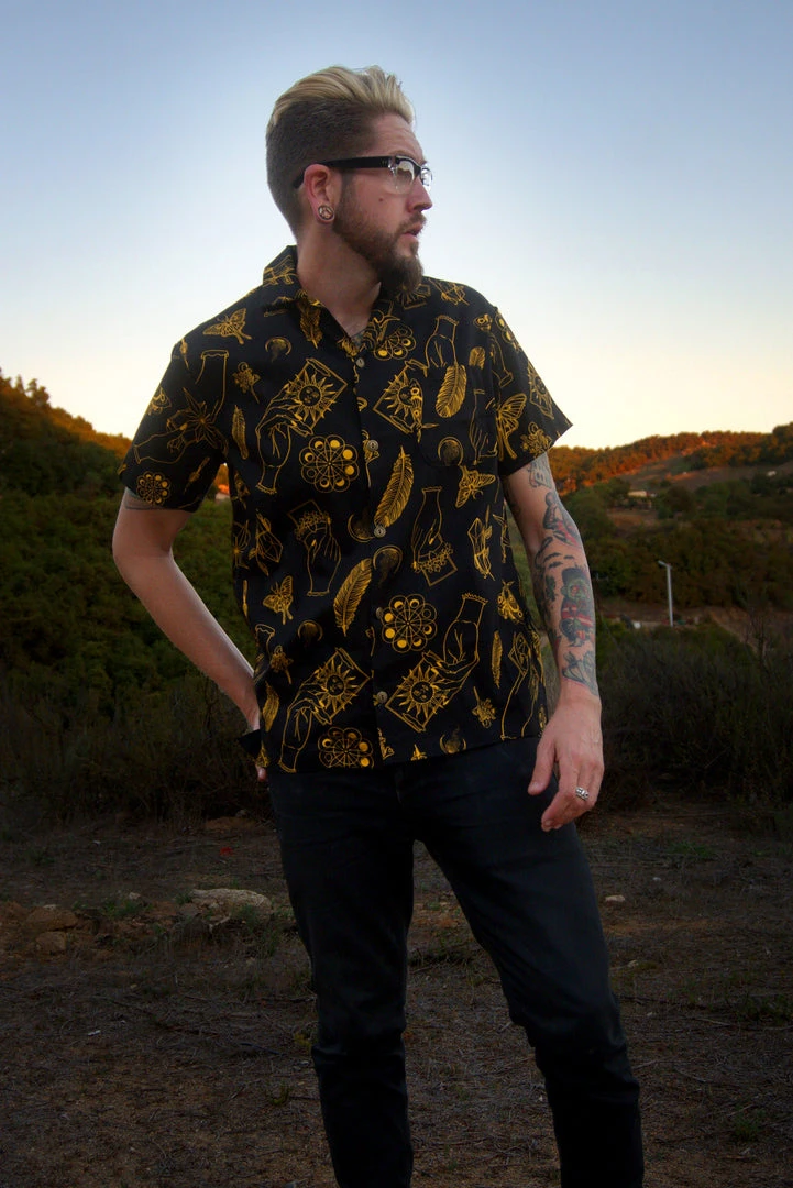 LBHM Unisex Button Down Shirt In Stregheria Sateen | Laura Byrnes & Hope Johnstun 4 LBHM Unisex Button Down Shirt In Stregheria Sateen | Laura Byrnes & Hope Johnstun