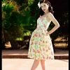 Final Sale - Jenny Dress In Yellow Tiki Cotton Sateen | Pinup Couture Shop All In-Stock Items By Size
