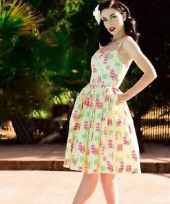 Final Sale - Jenny Dress In Yellow Tiki Cotton Sateen | Pinup Couture Shop All In-Stock Items By Size